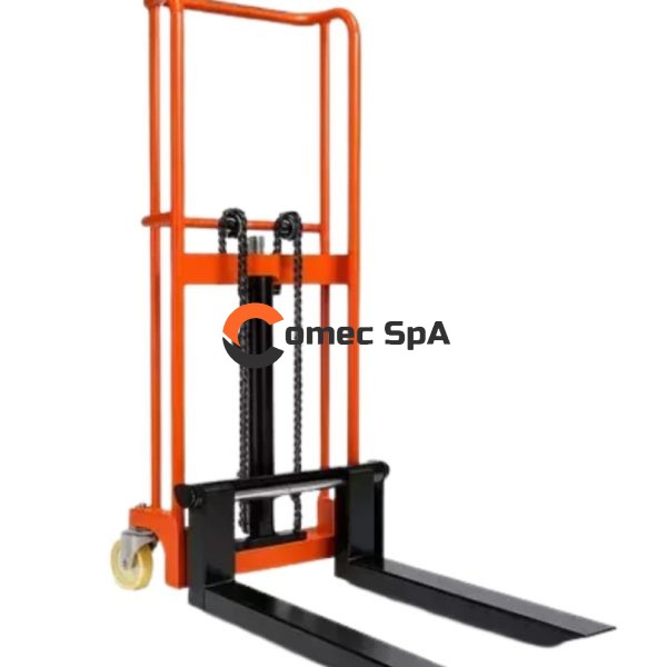 Apilador hidráulico manual 400 kg elevación 130 cm con uñas 65 cm y 4 ruedas para bodega y taller Chile