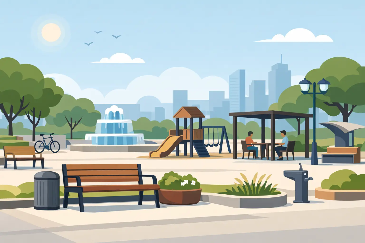 Equipamiento urbano para plazas: qué comprar